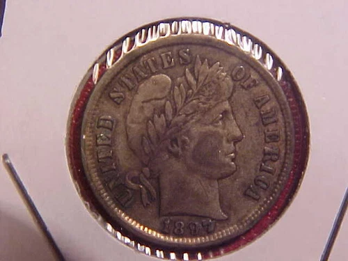 1897 P BARBER DIME - NICE COLOR - AU+ - SEE PICS! - (N2647)