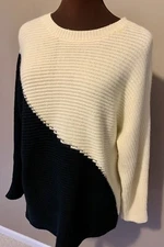 Womens Sweater S Black White Oversized Tunic Cable Knit Bulky  CY Fashion Warm