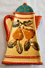 Spoon Rest Italy Coffee Pot Shaped Pears Polka Dots Whimsical Colorful Ceramic
