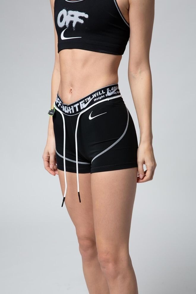 OFF WHITE X NIKE Pantaloncini da corsa Nike x Off White NRG RU neri bianchi professionali nuovi senza etichette donna small S