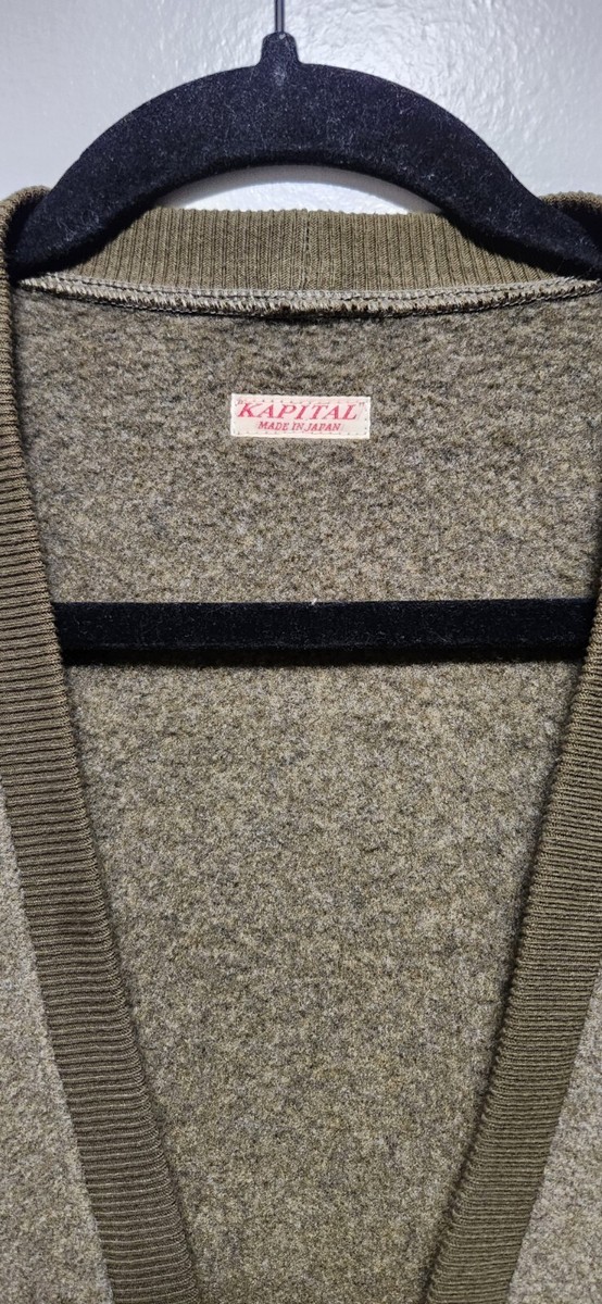 Kapital Japan Deep V-Neck Sweater Olive Green Men's 2 Kimono