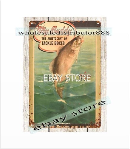 Tinworld Tin Sign: Beer & Bait Fishing Bait Retro Box Tackle Fish Rustic Metal Décor B805