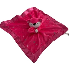 Nuby Hot Pink Fox Baby Lovey Plush Security Blanket 14" X 14" Satin Trim Girl a