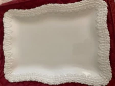 Over & Back Bizzirri Italy X-Large Ceramic Raised Edge Oblong White Tray-Platter