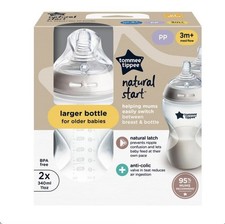 NEW 2x Tommee Tippee Closer To Nature Baby Bottles Feeding Milk Anti Colic 340ml