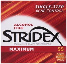 Stridex Maximum Acne Pads, Alcohol Free Salicylic Acid Pads for Face, 55 Ct