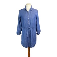 Girl Krazy Womans Denim Jean Tunic Dress Size S Blue Long Sleeve Drawstring