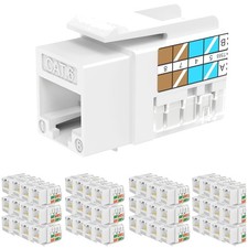 50 Pack Cat6 Keystone Jacks, White, 10G Support