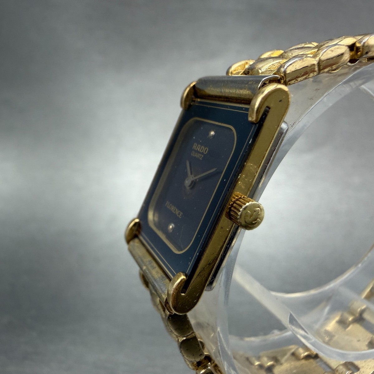 Rado Florence Tank Watch Women 17mm Black Dial Gold Tone 135.3156