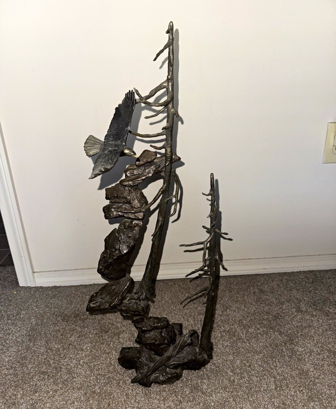 Mark Hopkins Eagle Sculpture w/ Tree Branch & Rock Base