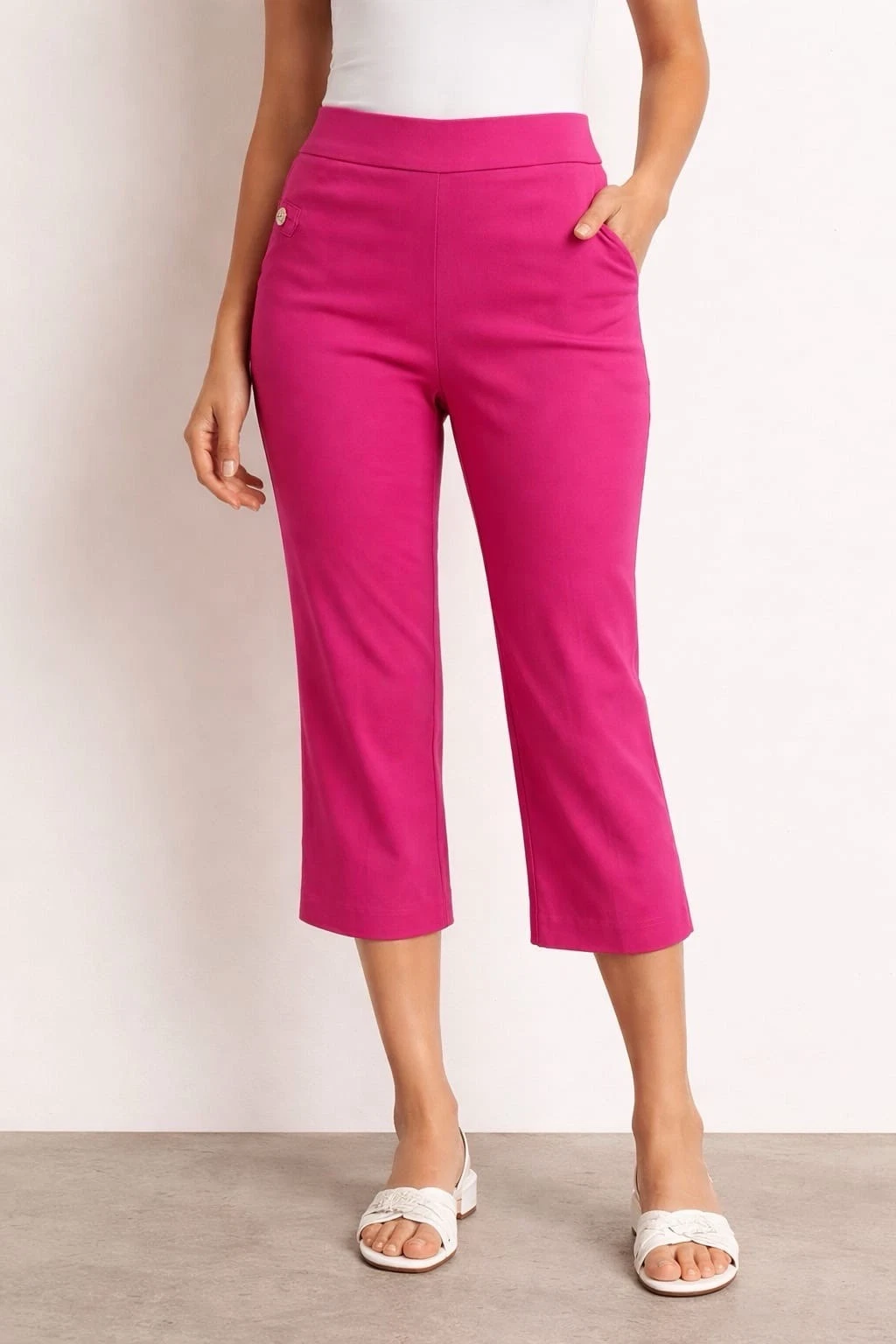 Counterparts Womens pull on stretch front pockets button tab slim Crop