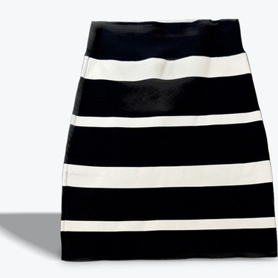 BCBGMAXAZRIA Pencil Skirt Black White Striped Knit Size Small Thick Stretchy