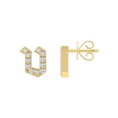 10k Yellow Gold 0.1Ct Natural Diamond Initial v Stud Earrings for Women