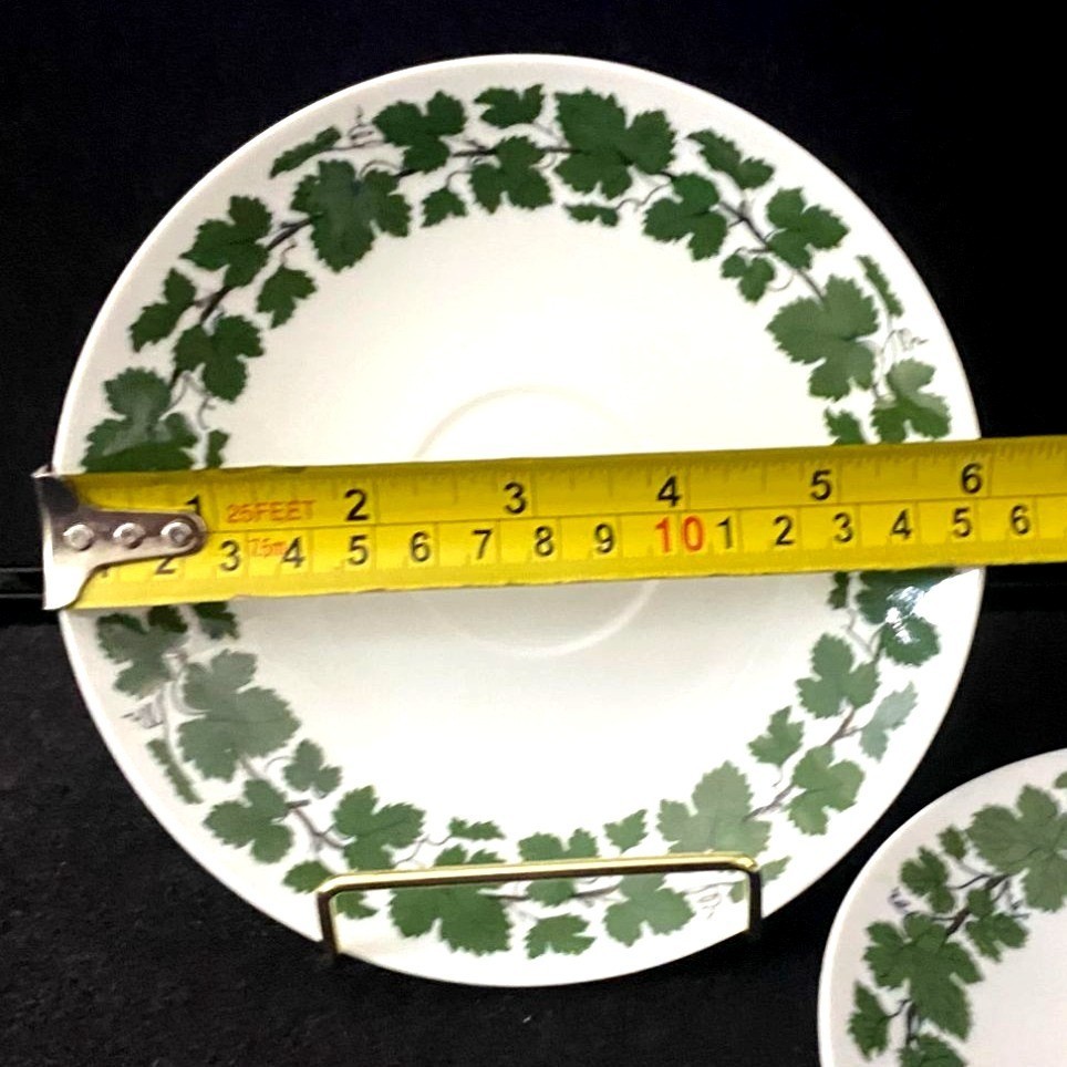 Vintage Meissen Green Vine Pattern Saucer Set Of 2 Porcelain