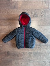 Nike Size 18M Toddler Unisex Black Puffer Jacket with Red Fleece Lining