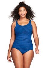 Lands' End Slender Carmela One Piece Swimsuit Tummy Control Women's 10DD Blue