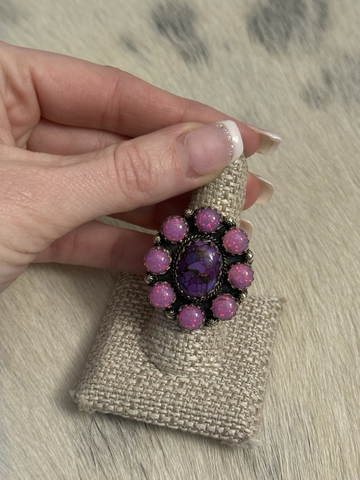 Statement Sterling Silver Pink Fire Opal Purple M… - image 11