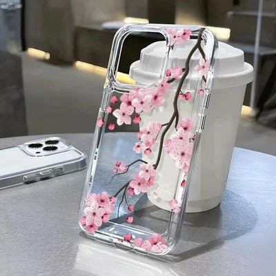 Clear Case Pfirsichblütenmuster für iPhone 17 16 15 14 13 12 11 Pro Max