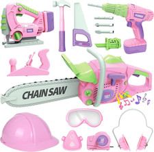 Kids Tool Set for Girls - Toddler Tool Set with Toy Chainsaw, Electric Toy Drill