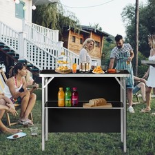 Portable Folding Bar Table with Shelf, Bag for Outdoor Party Picnic Exhibition