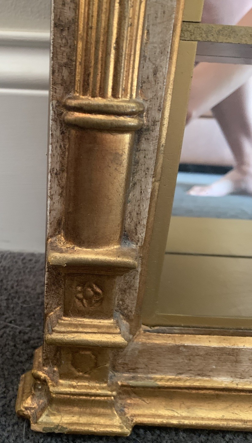 Italian Gold Greek Pediment Display Case Curio Cabinet Shelves w/Mirrored Back