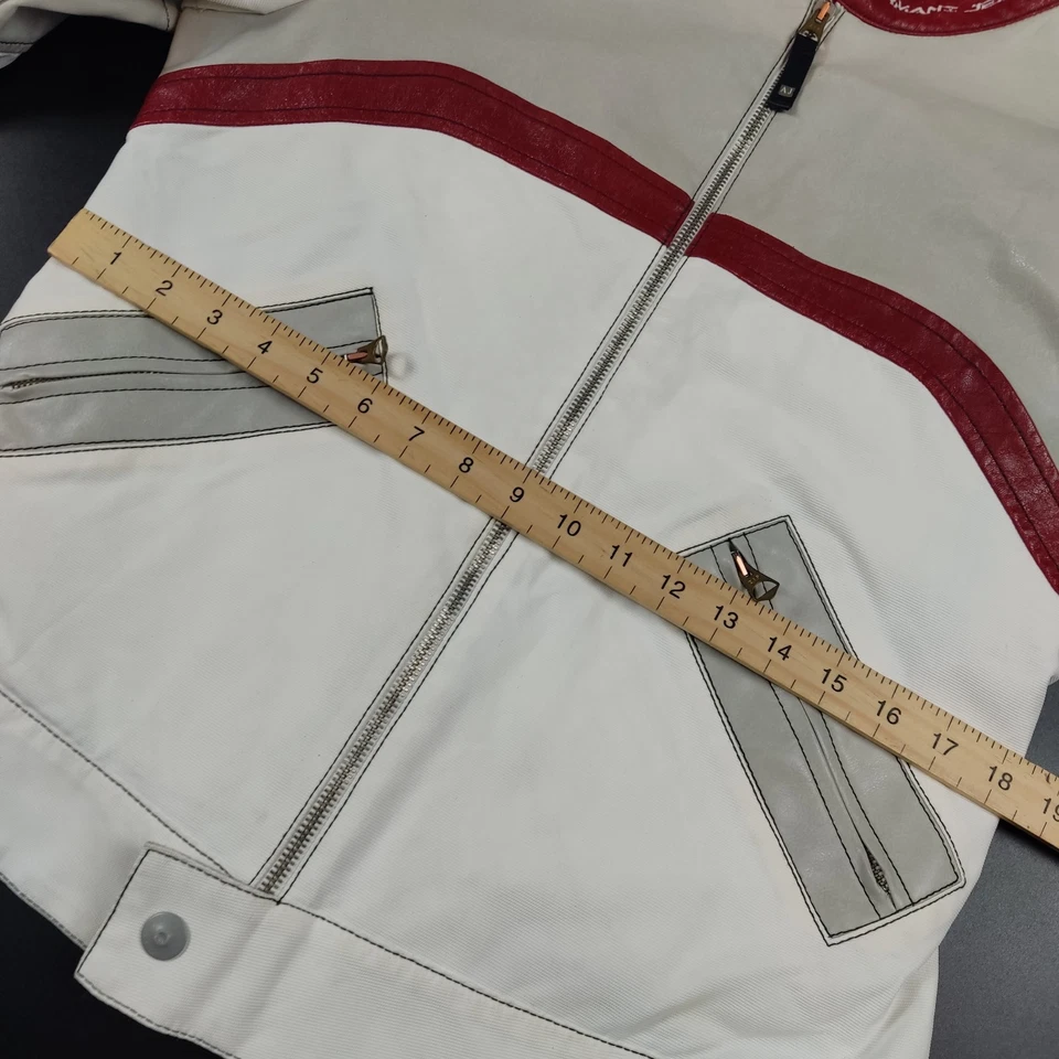 Armani джинсы белый размер GB 40 (маленький) кожаная куртка мотоциклиста с ЯРЛЫКАМИ винтажный 90-х РЕДКАЯ - Изображение 4 из 4