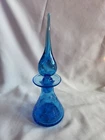 Vintage Blenko MCM 10 1/2 " Blue Crackle Glass Decanter with Flame Stopper