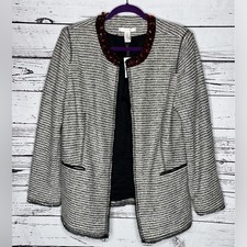 Chico  s NWT Size 2 L Black Tweed - Red Embellished Open Front Jacket Blazer