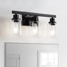 3-Light Bathroom Light Fixtures, Black Bathroom Vanity Light with Clear Glass...