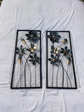 Metal Wall Decor Black Frame Floral set of 2 12"W, 28" H