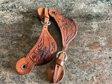 Western Leather Horse Saddle Boot Spur Straps Hand Tooled