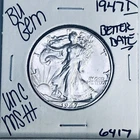 1947 D BU GEM LIBERTY WALKING SILVER HALF UNC MS+++ U.S. MINT RARE COIN 6417