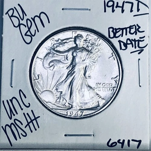 1947 D BU GEM LIBERTY WALKING SILVER HALF UNC MS+++ U.S. MINT RARE COIN 6417