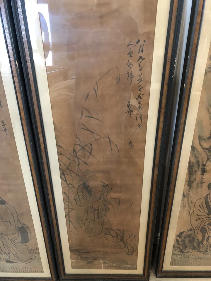 Pergamino colgante japonés pintado a mano seda vintage Foto 2 de 4