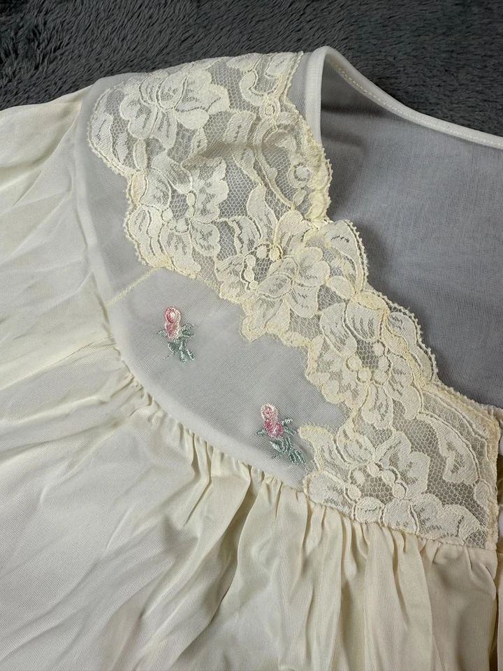 Chaqueta de cama Shadowline vintage para mujer XL marfil encaje transparente Peignoir hecha en EE. UU. Foto 4 de 4