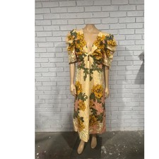 Farm Rio Esques Tropical Floral Linen Blend Puff Sleeve Midi Dress Large NEW
