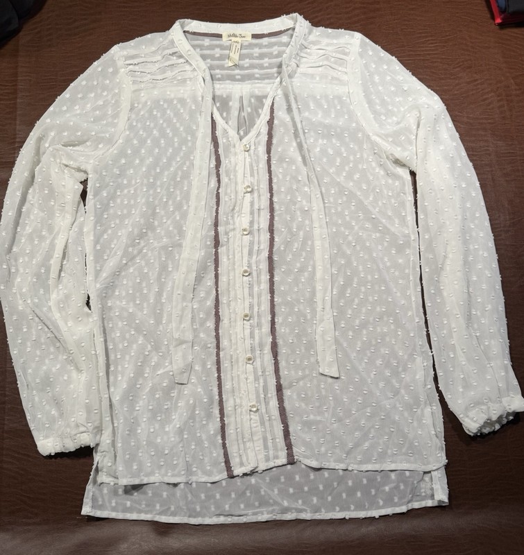 Matilda Jane Friends Forever Renae Women’s  Blouse Swiss Dot Long Sleeve Size S