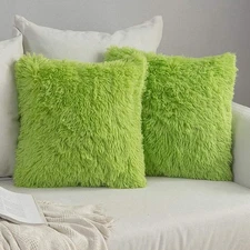 MIULEE Pack of 2 Luxury Faux Fur Throw Pillow 18 x 18 (Pack 2), Green 