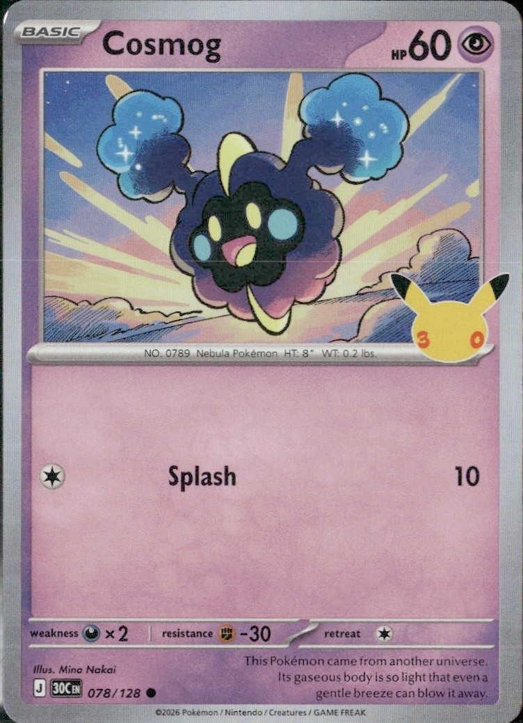 2026 Pokemon Cosmog 078/128 Pikachu 30th Anniversary