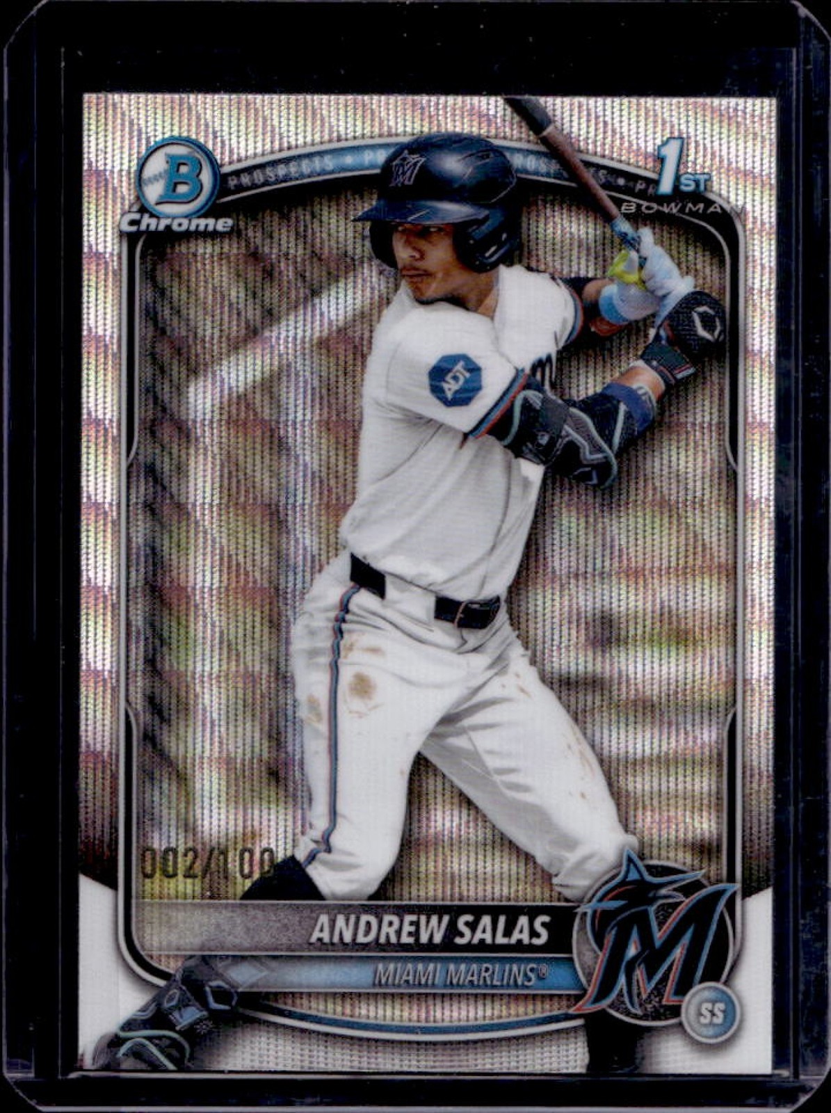 2025 Bowman Chrome Andrew Salas Wave Refractor 1st Prospect #2/100 Marlins