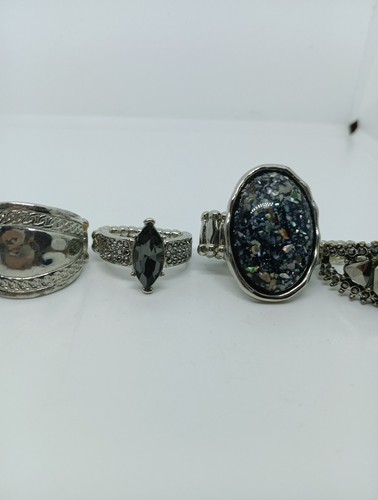 Paparazzi jewelry lot 5 Rings Silver Black Rhinestone Sparkle L27 - Picture 4 of 8