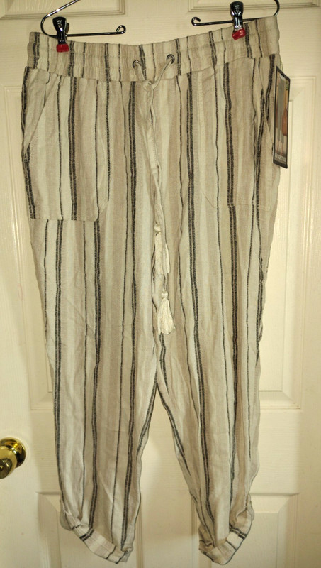 Sound Style Linen Blend Pants Women Size L multicolor  stripe drawstring NWT