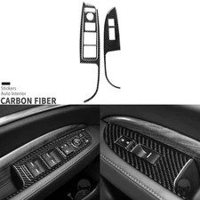 3Pcs Real Carbon Fiber Front Window Lift Switch Panel Cover For Acura MDX 14-20