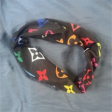 Women's Fabric Headband Black/Multicolor Logo Print Designer Theme Casual