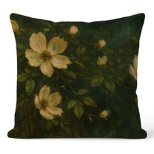 Vintage Dark Moody White Floral Pillow Cover 18x18, Dark Cottagecore Decor, G...