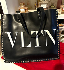 Valentino Garavani VLTN Black Leather Tote Bag Studded Logo w/ Original Dust Bag
