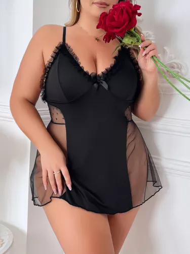 Plus Size Women Sheer Lace Sexy Lingerie Chemise Babydoll Nightwear Dress - Bild 6 von 11