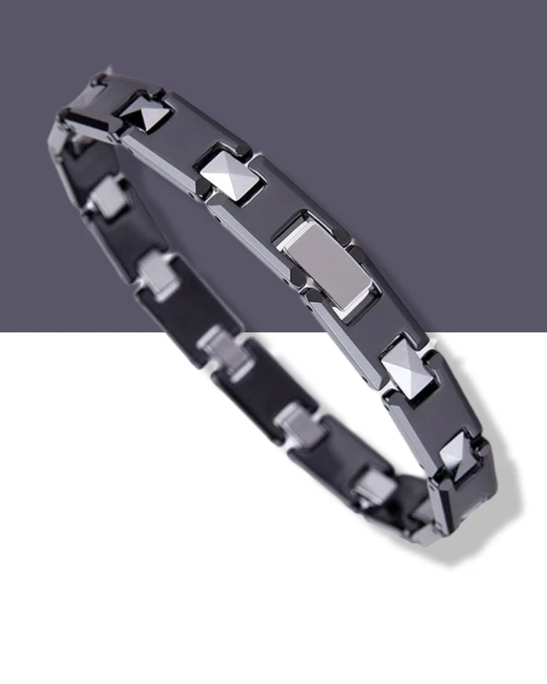 Deslumbrante pulseira de elos de tungstênio sólido para homens quebra-cabeça polido estilo cerâmica - Imagem 2 de 4
