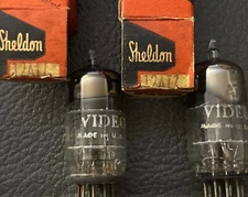 Matched Pair Rare Sheldon GE 12AT7 Tubes Vintage Short Plate Angle Getter Strong