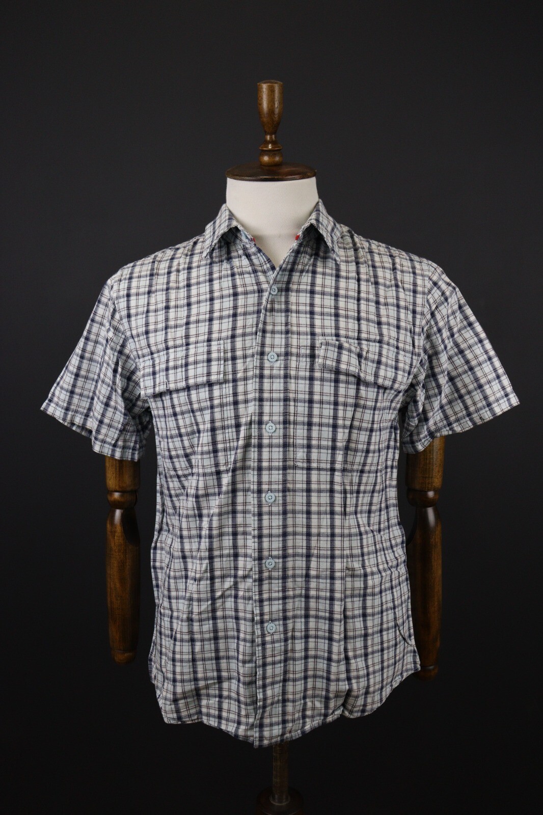 THE NORTH FACE Blue Check Short Sleeve Button Down Hiking Shirt Size M